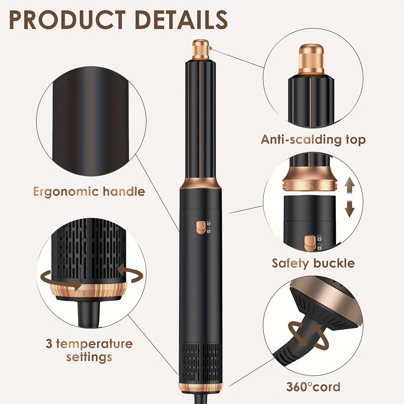 5-u-1 Četka za Vruć Vazduh za Stilizovanje Kose, Ola Četka od 1000W, Multifunkcionalni Pegla i Uvijač za Kosu, Štapić za Ispravljanje i Uvijanje Kose