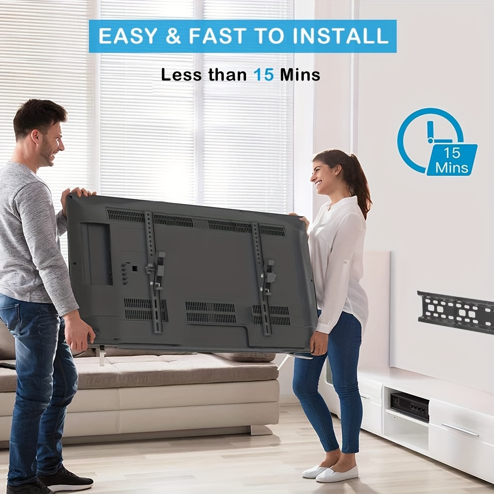 Crni podesivi TV nosač je pogodan za zidni TV od 23 do 165.1 cm, uključujući LCD, LED, OLED i plazma modele. Ovaj ultra-tanki nagibni TV nosač može da podrži maksimalnu težinu od 39.92 KG i kompatibilan je sa montažom TV-a.