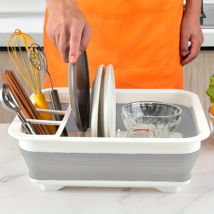 Prostrani sklopivi stalak za oceđivanje i skladištenje / Svestrani organizator za pribor sa više pregrada / Čvrsti kuhinjski organizator za radnu površinu - Multifunkcionalni stalak za odlaganje tanjira, idealan za posuđe i tanjire od nerđajućeg čelika