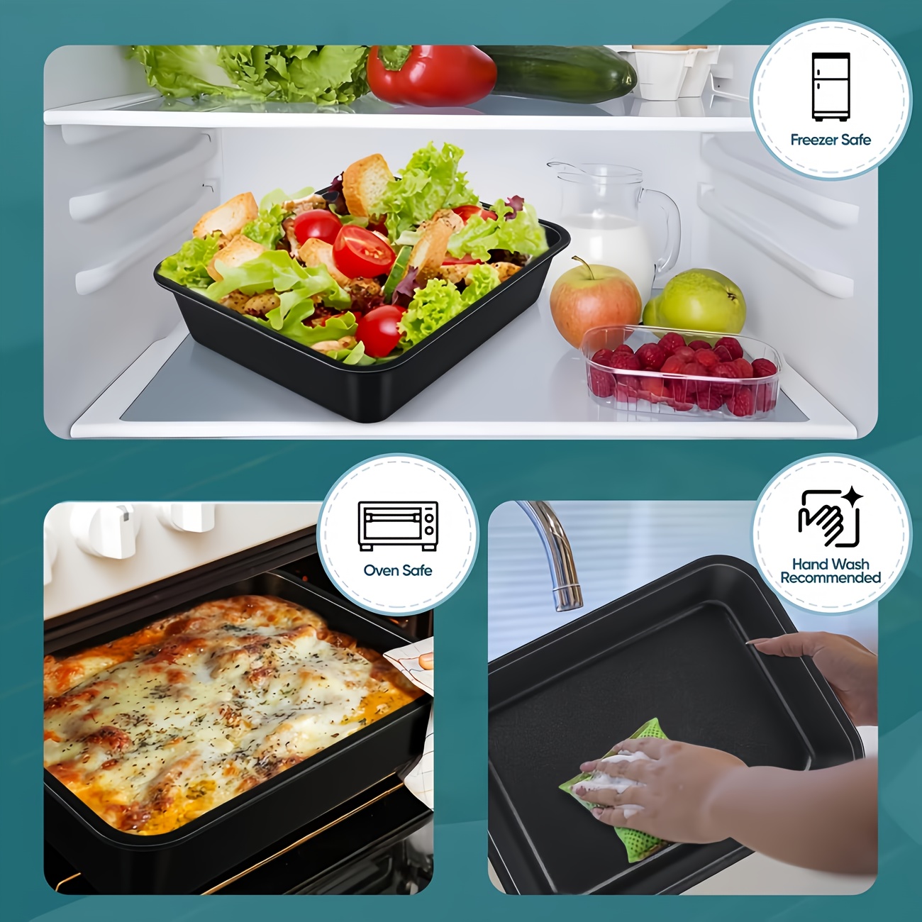 Set od 3 komada izdržljivih tepsija za pečenje od ugljeničnog čelika - nelepljive, lako se čiste, otporne na rernu, duboke posude za pečenje testenine i hleba, dostupne u 3 veličine - pravougaone posude za pečenje - za ljubitelje pečenja i domaće kuvare - savršen poklon za useljenje i praznike