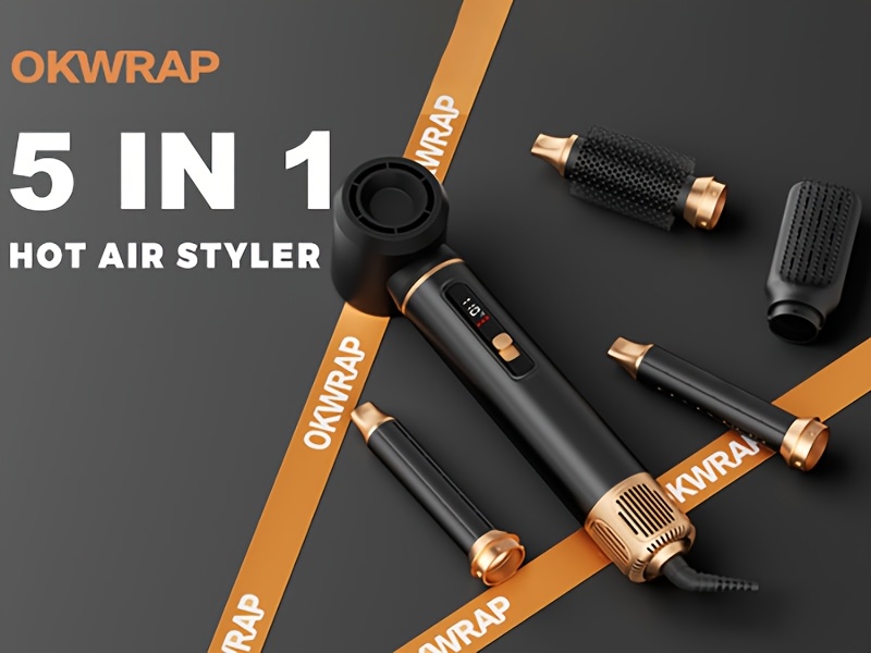 5-u-1 Stajler za Vrući Vazduh za Žene, 1000W Jonska Četka za Sušenje Kose sa LCD Ekranom, 3 Podešavanja, Uvijanje & Nastavci, Četka za Kontrolu Kovrdžanja i Feniranje