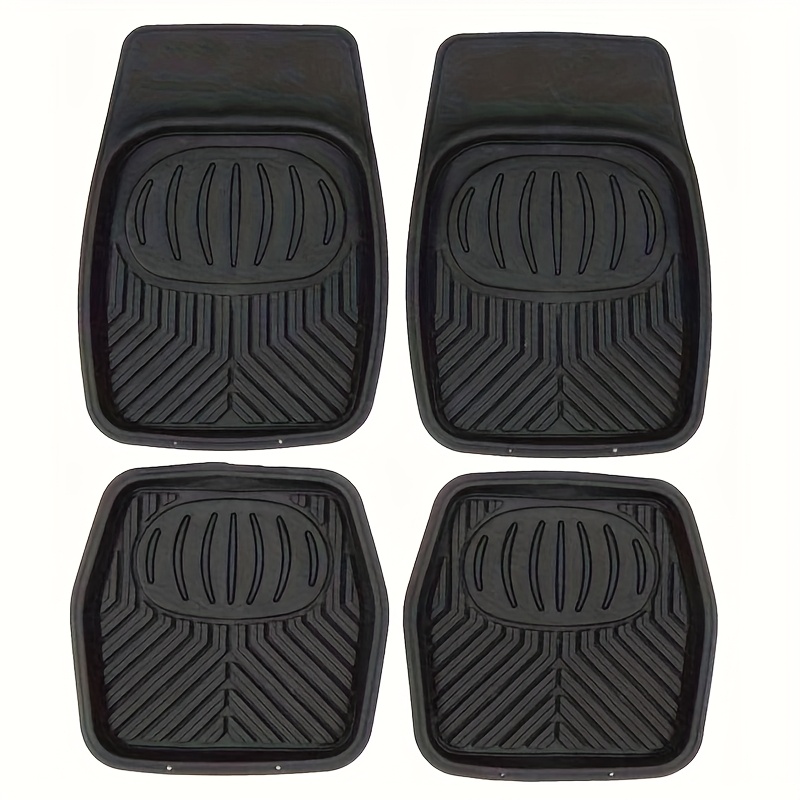 Kolekcija od četiri crne vinil podne prostirke koje se mogu seći po meri, dizajnirane za vozila uključujući automobile, kamione i SUV vozila