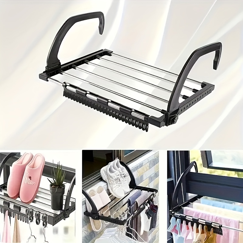1 komad velikog sklopivog stalka za sušenje veša na radijatoru, napravljenog od nerđajućeg čelika i plastike, dimenzija 59 na 32 cm, opremljen odvojivim štipaljkama za čarape, stalci za sušenje veša