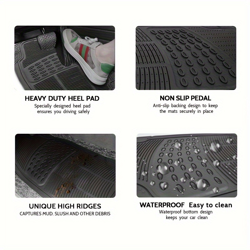 4 komada Crne Gumene Auto Patosnice | Zaštita od svih vremenskih uslova, Neklizajuće, Univerzalno odgovaraju za Auto, SUV, Kamion, Kombi | Izdržljive, Komplet, Uvojak, Vodootporni PVC, Mogu se seći po meri