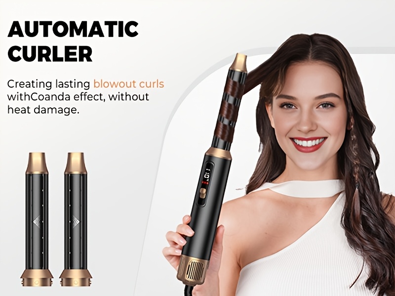 5-u-1 Stajler za Vrući Vazduh za Žene, 1000W Jonska Četka za Sušenje Kose sa LCD Ekranom, 3 Podešavanja, Uvijanje & Nastavci, Četka za Kontrolu Kovrdžanja i Feniranje