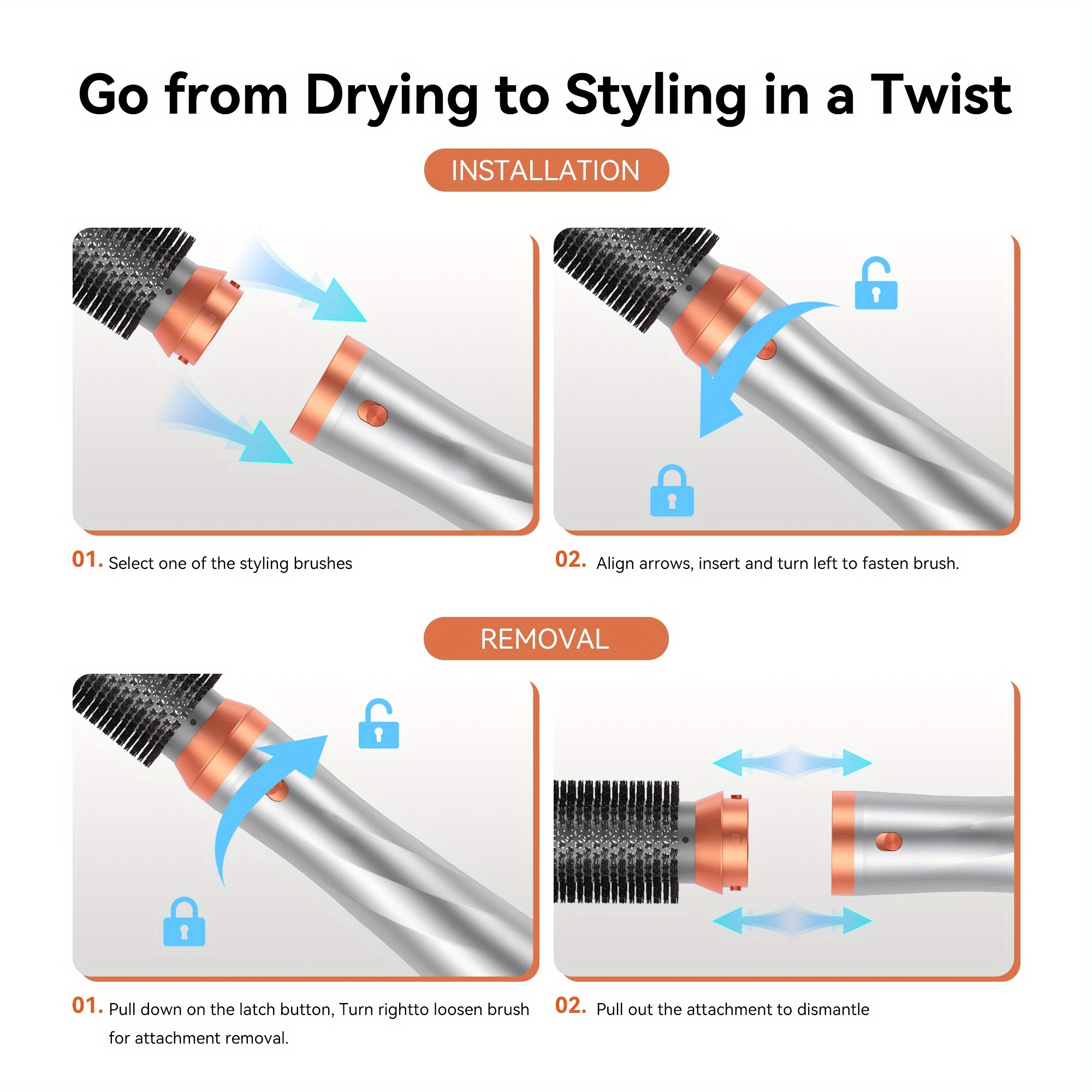 STYLEFI 5-u-1 Visokokvalitetni Rastavljivi Električni Fen i Multifunkcionalni Set Alata za Oblikovanje Kose, Opremljen Nadograđenim Grejnim Sistemom od 1000W za Brzo Sušenje i Snažno Oblikovanje Vrućim Vazduhom, Uključuje Okrugli Češalj za Oblikovanje, Automatski Uvijač za Kosu, Četku za Ravnanje i