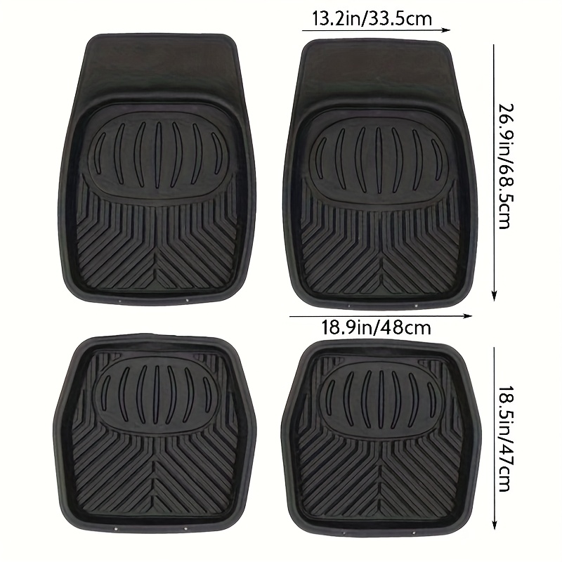 Kolekcija od četiri crne vinil podne prostirke koje se mogu seći po meri, dizajnirane za vozila uključujući automobile, kamione i SUV vozila