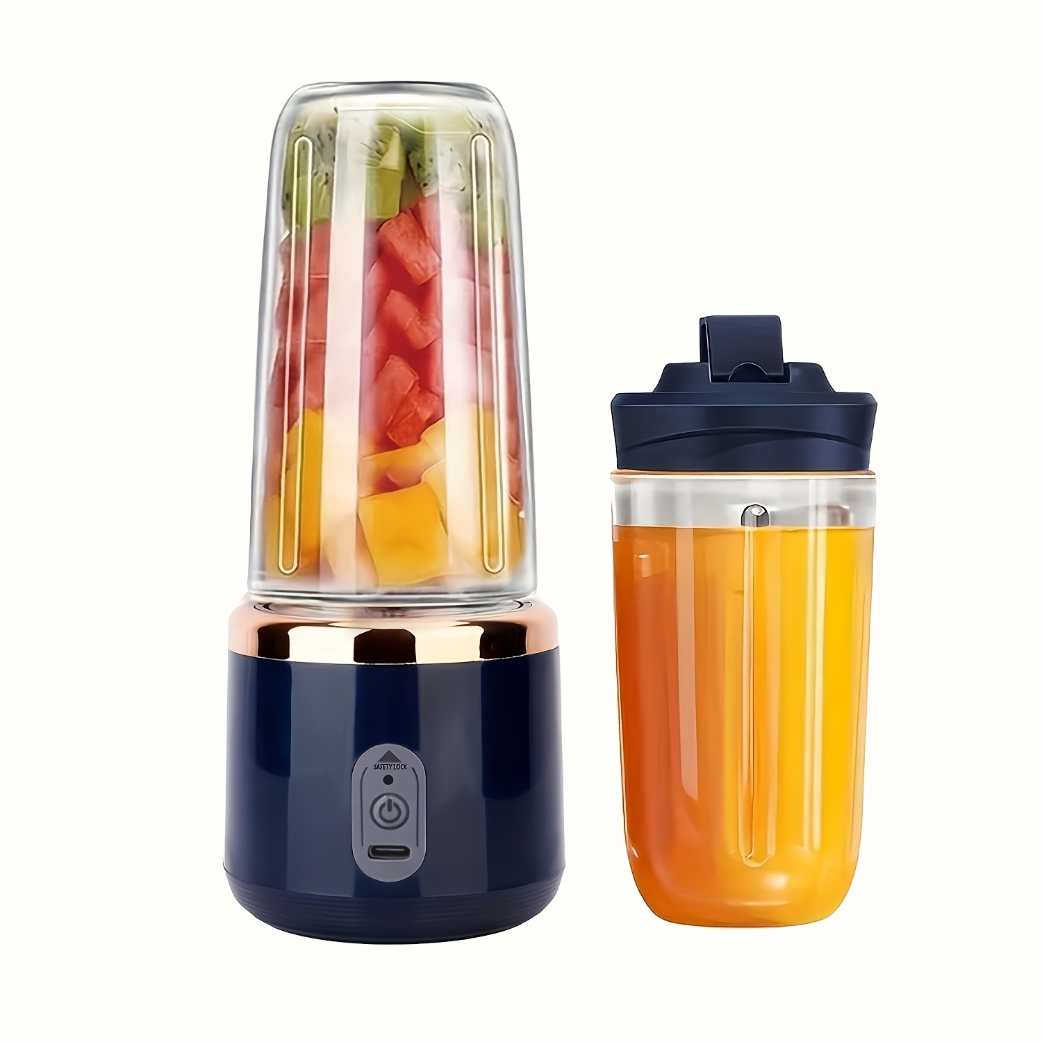 Prenosiva Mini Čaša za Blender sa Sistemom od 6 Sečiva & Zaključavanje | Aparat za Instant Smoothie sa Dve Čaše, Rad Jednim Dodirom, Punjenje, Izdržljiv Plastični/Metalni Dizajn, Sigurnosna Brava - Blender