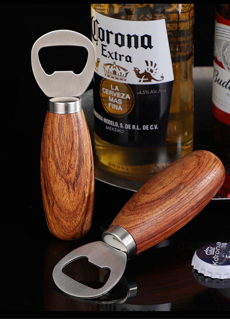 Vertikalni otvarač za vinske čepove i flaše od nerđajućeg čelika i punog drveta - Elegantna ružičasto zlatna završnica, višenamenski otvarač za čepove sa polugom, izdržljiv dizajn otporan na rđu za vino, pivo, šampanjac - Idealan za kuću, restorane, barove