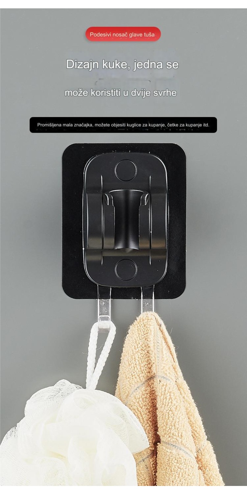 Podesiva baza za tuš bez bušenja | Držač glave tuša za kupatilo, plastični materijal