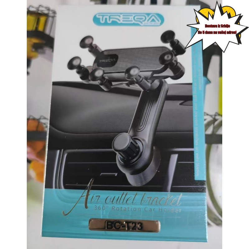 Držač za telefon na ventilaciji automobila - Montiranje preko instrument table sa podesivom rukom i kopče poput usisne čaše, Simpatičan nosač u obliku drške /Navi, pametni telefoni, pozivi bez upotrebe ruku - Instalacija bez bušenja (Plastika, kompatibilno s većinom vozila)