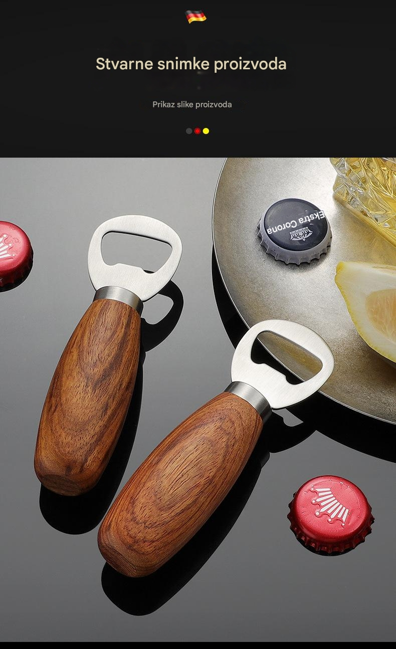 Vertikalni otvarač za vinske čepove i flaše od nerđajućeg čelika i punog drveta - Elegantna ružičasto zlatna završnica, višenamenski otvarač za čepove sa polugom, izdržljiv dizajn otporan na rđu za vino, pivo, šampanjac - Idealan za kuću, restorane, barove