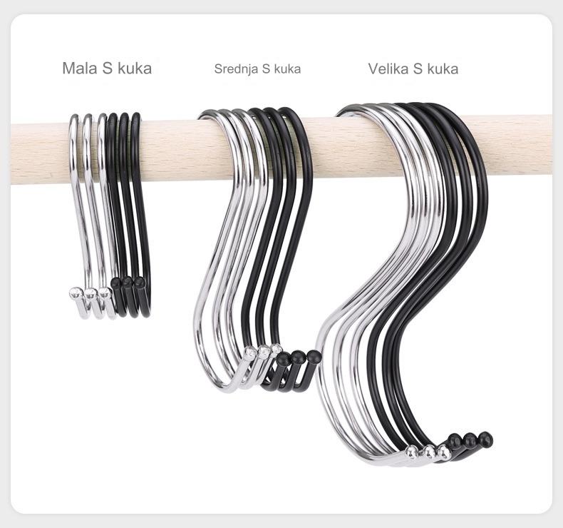 Teška gvozdena S-kuka sa crnom bojom - Zakrivljena S-oblikovana prečka kuka pogodna za kačenje cvetnih korpi, konopaca, kablova, kaiševa - Višenamenska upotreba - Izdržljiva i otporna na koroziju (Gvožđe)