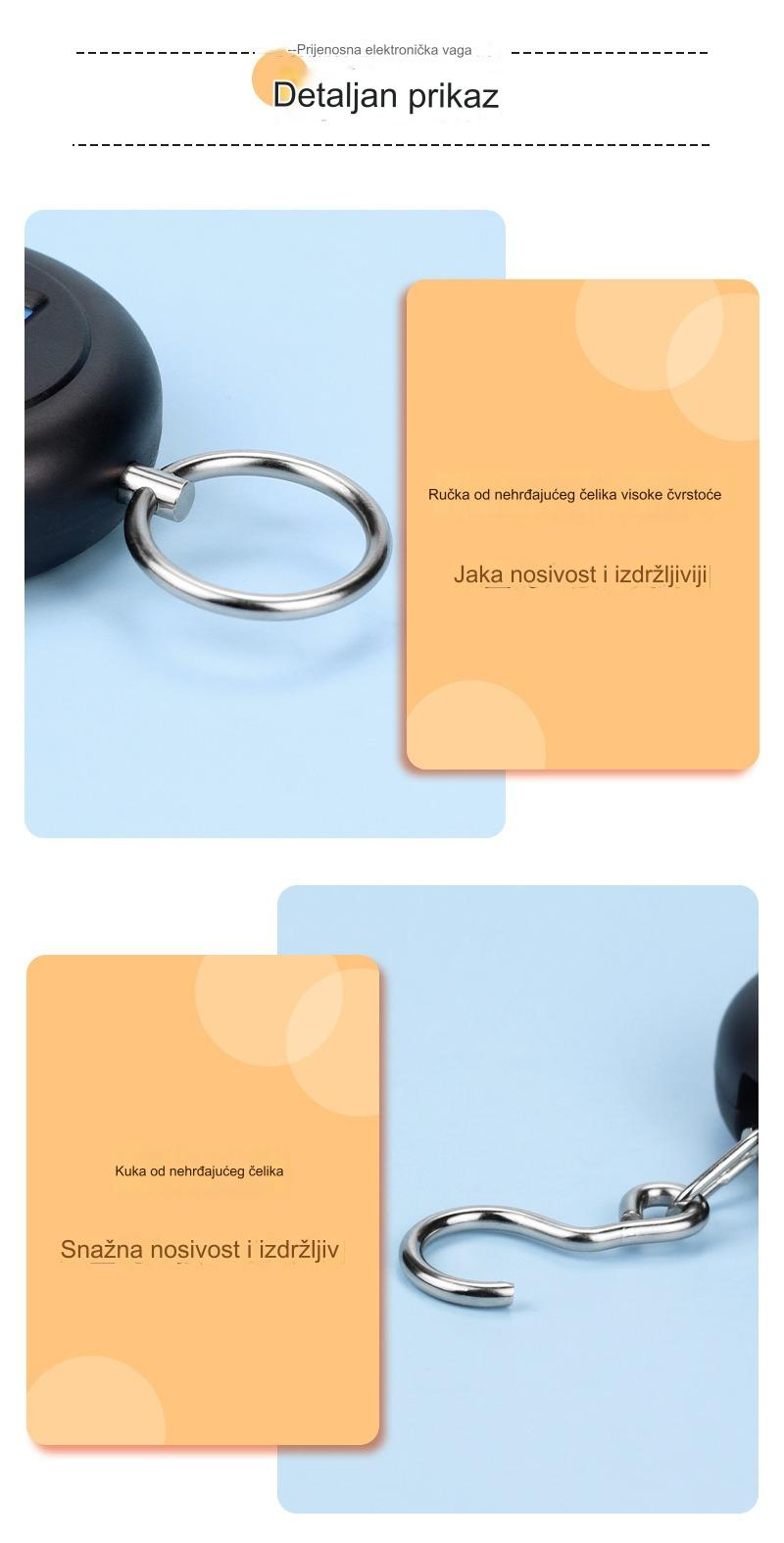 50kg/110lbs Digitalna Ručna Elektronska Vaga sa Kukom - Prenosiva Kuhinjska Vaga sa LCD Ekranom, Funkcijom Tare & Zadržavanje, Konverzija Jedinica (kg/lbs/oz/g/ml), Napajanje na Baterije (Baterije Nisu Uključene) za Kuću, Putovanja, Kampovanje, Prtljag, Namirnice