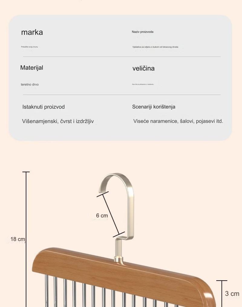 Moderan Držač od Pravog Drveta sa Osam Kukica | Svestrano Skladištenje za Donje Rublje, Kaiševe, Prsluke, Šalove i Čarape