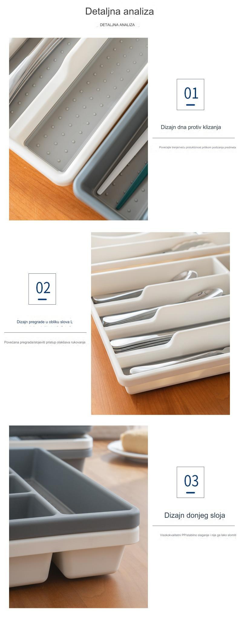 Zidni organizator za kuhinjski pribor sa pregradama za blokove i pribor - Izdržljiv ABS beli i drveni izgled (Montaža bez alata) - Štedi prostor, fioka/traka za noževe, viljuške, kašike, špatule, mutilice