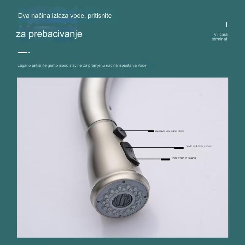 Kuhinjska slavina sa rotirajućim hladnjakom i toplotom, sa izvlačivom prskalicom - 304 nerđajući čelik, brušena završna obrada, zidna montaža, jednostavna instalacija (bez baterija/elektrike) - izdržljiva i otporna na koroziju za moderne sudopere