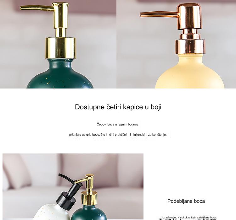 Prazna staklena boca dizajnirana da izgleda kao porcelan, pogodna za penu za dezinfekciju ruku, šampon za kupatilo ili gel za tuširanje, sa dozatorom na pritisak