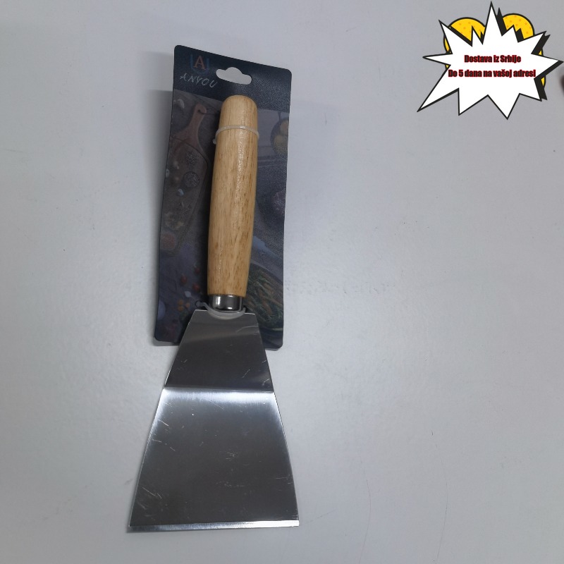 1 komad drvena drška, nehrđajući čelični špatula, otporna na toplotu, višenamenska kuhinjska špatula za odrezak, tortu, kuhinjski pribor