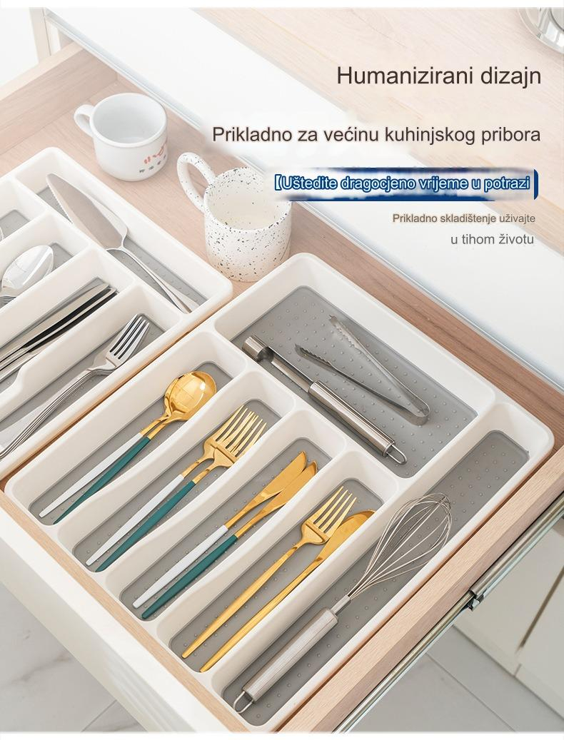 Zidni organizator za kuhinjski pribor sa pregradama za blokove i pribor - Izdržljiv ABS beli i drveni izgled (Montaža bez alata) - Štedi prostor, fioka/traka za noževe, viljuške, kašike, špatule, mutilice