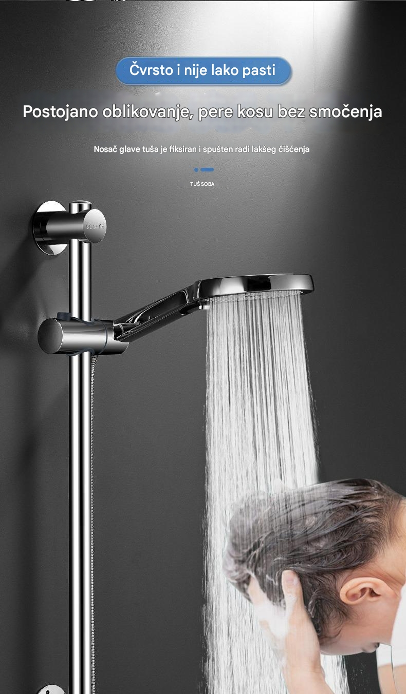 Podesivi nosač za montažu tuša od nerđajućeg čelika - Instalacija bez bušenja, rotirajući 360°, izdržljivi držač glave tuša za kupatilo sa postavljanjem bez alata, kompatibilan sa tuš glavama za kišu, moderan dizajn za jednostavnu instalaciju i održavanje (bez šrafova)