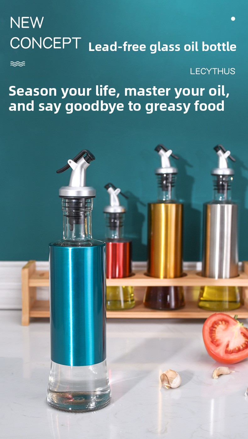 Bočica za ulje i sirće od nerđajućeg čelika sa prekidačem za pritiskanje - Dvostruki sloj, nepropusna staklena posuda za začine, ergonomska ručka i dizajn otporan na prolijevanje za kuhinju, trpezariju