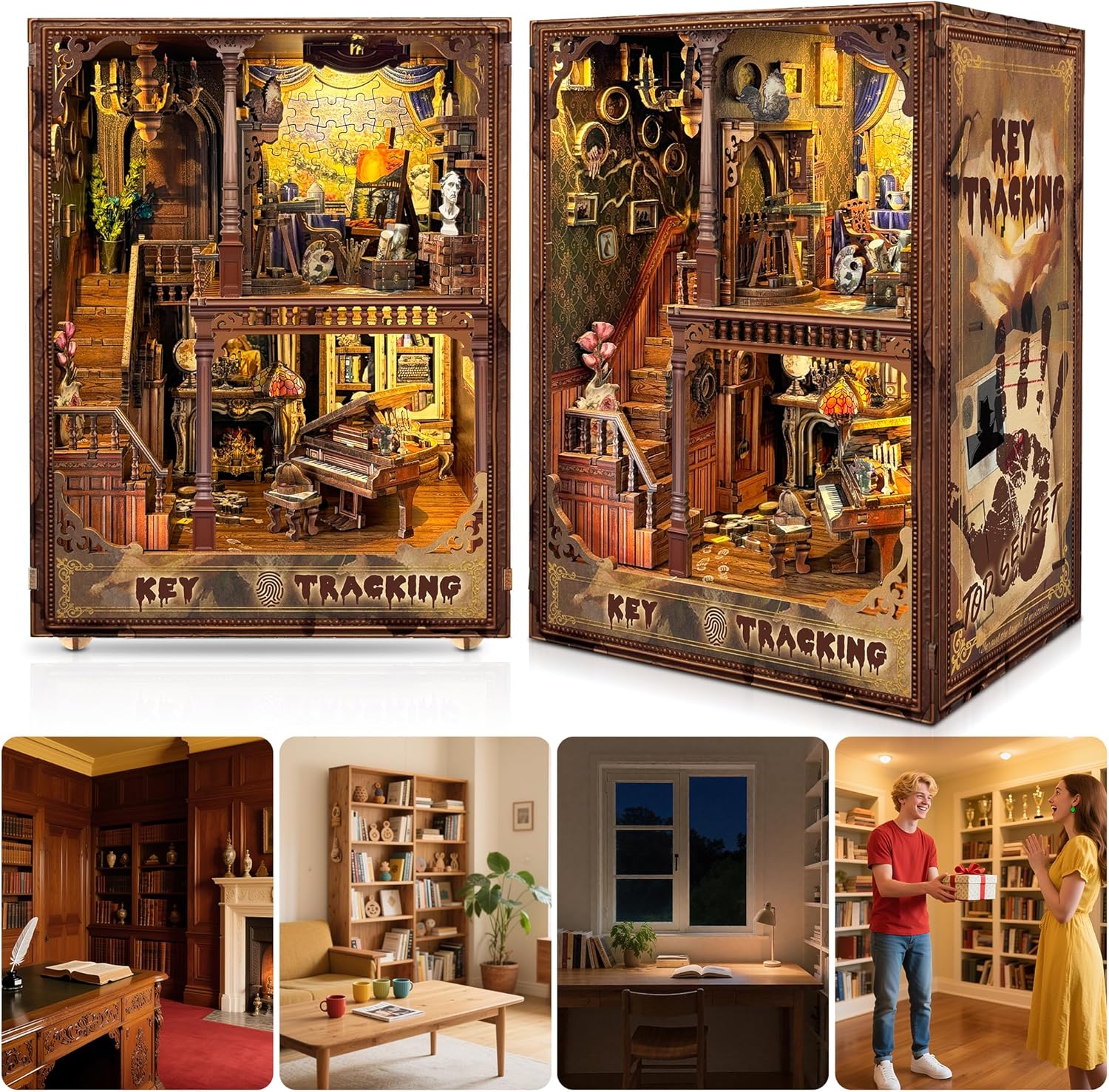 Kompleti za kutak za knjige za odrasle - Napravite svoj vlastiti minijaturni umetak za policu za knjige sa LED osvetljenjem, maštoviti kompleti za izradu knjižnog kutka, dekoracija sobe za fantazijsku tavern dioramu, savršen poklon za ljubitelje knjiga, kutak čuda i knjiga.