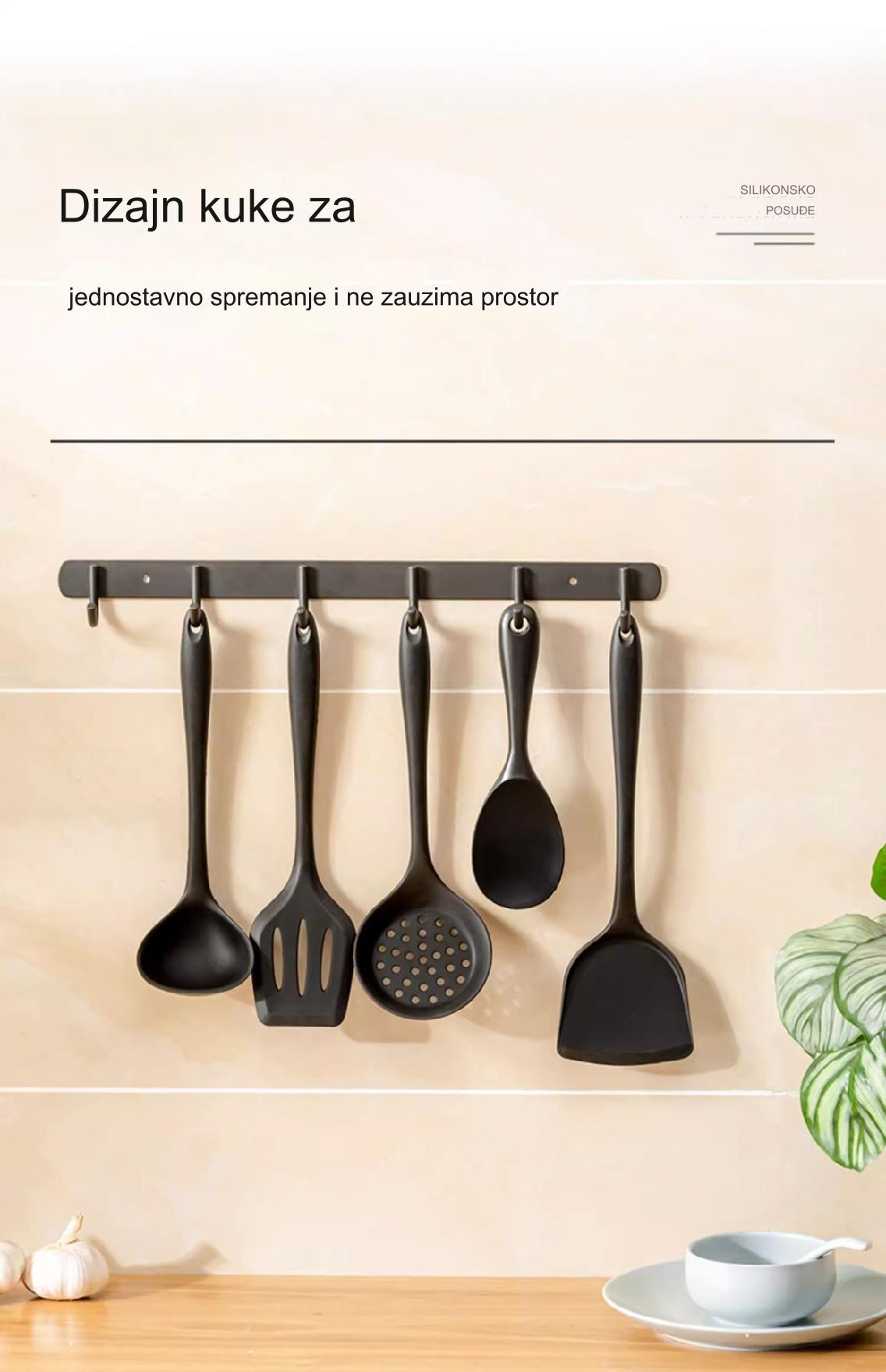 Set silikonskih lopatica otpornih na toplotu, nelepljivih, sa ergonomskom drškom i rupom za kačenje - Izdržljivi set kuhinjskog pribora, crveni i dizajn, neklizajuća drška, pogodno za pranje u mašini za sudove - Uključuje lopaticu za prženje, lopaticu sa rupama, okretanje, kašiku, strugač - Idealno za prženje