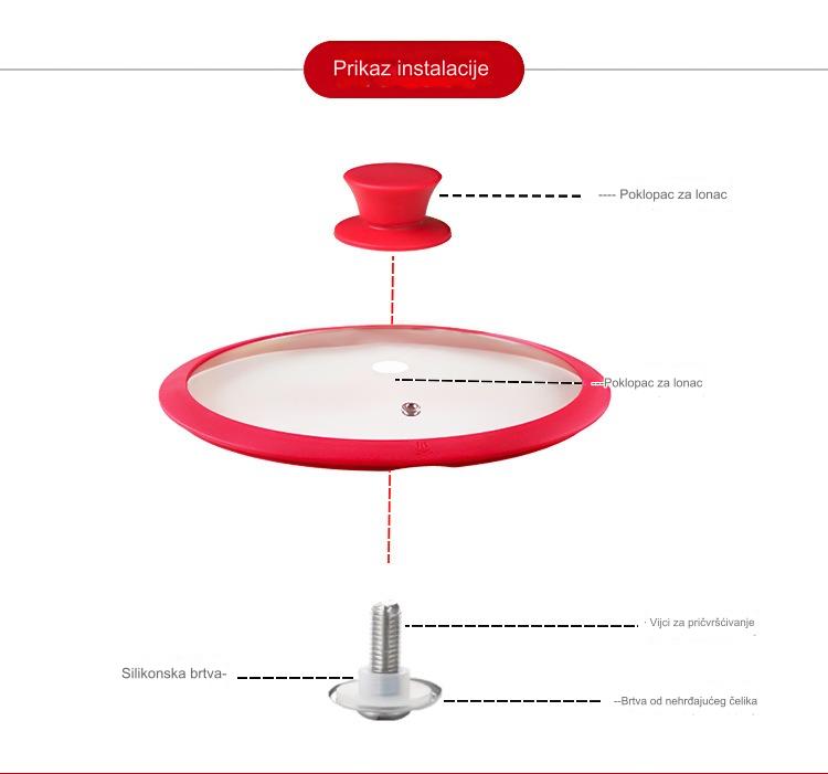 Silikonska poklopac za šerpu sa drvenom ručkom otpornom na toplotu i poklopcem od nerđajućeg čelika | Izdržljiv kuhinjski pribor za kuvanje, neelektrični rad