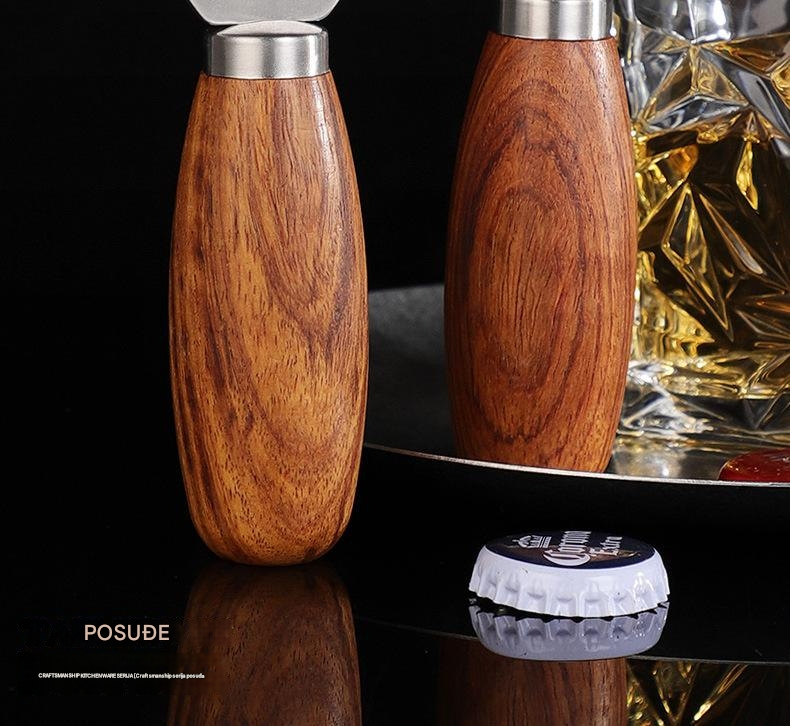 Vertikalni otvarač za vinske čepove i flaše od nerđajućeg čelika i punog drveta - Elegantna ružičasto zlatna završnica, višenamenski otvarač za čepove sa polugom, izdržljiv dizajn otporan na rđu za vino, pivo, šampanjac - Idealan za kuću, restorane, barove