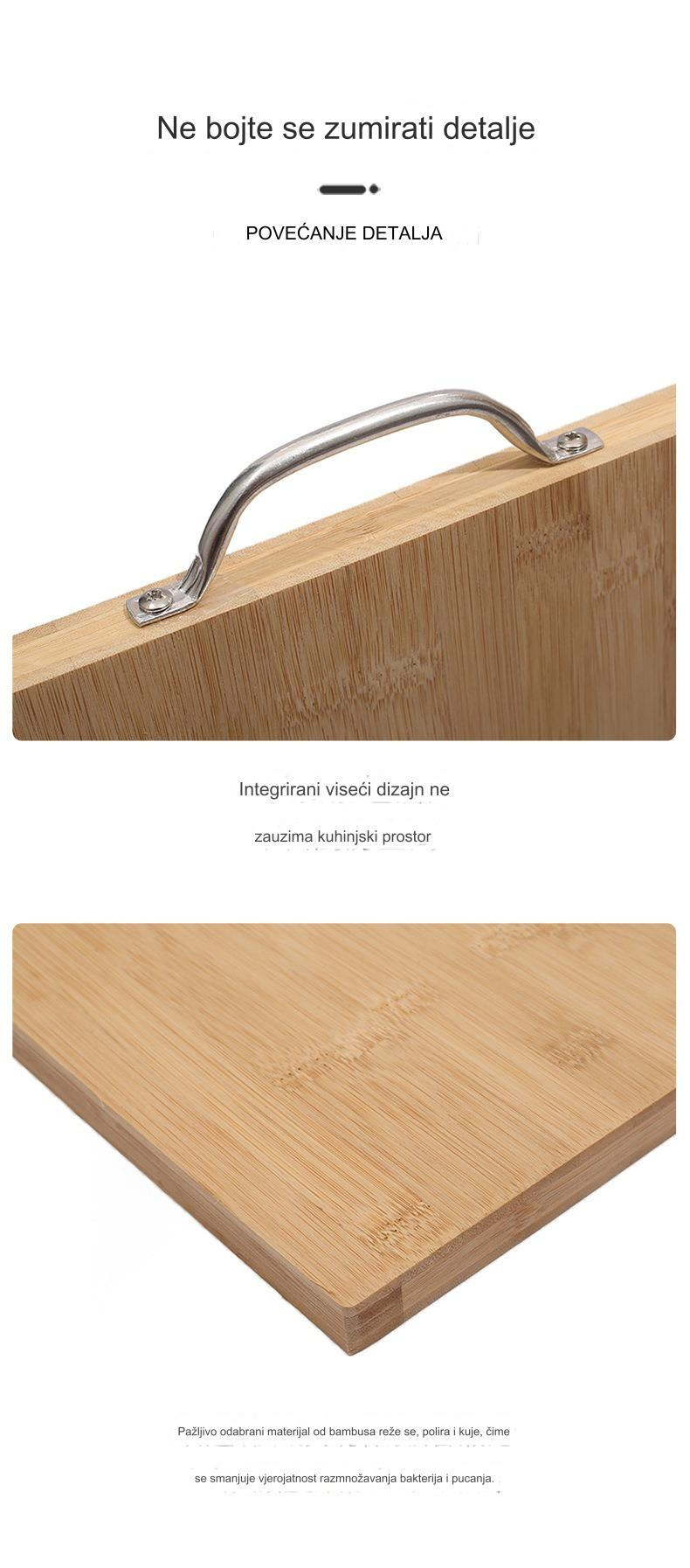Velika Bambusova Daska za Sečenje - Obostrana Reversibilna Daska za Sečenje sa Protivkliznom Površinom, Čvrsta sa Drvenim Uzorkom za Kuhinju, Izdržljiva i Laka za Čišćenje, Pogodna za Povrće, Meso, Voće, Sir, Bilje