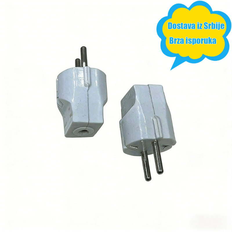 EU adapter sa 2 pina, beli prenosivi putni konvertor za električne uređaje