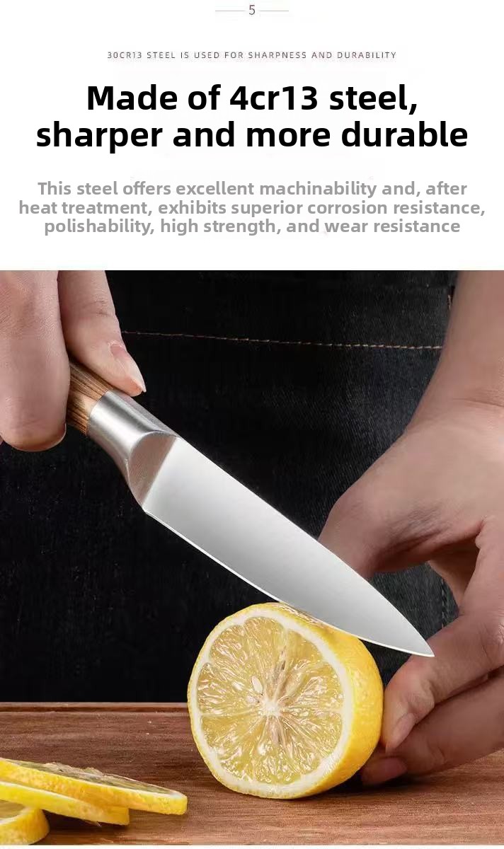 Set od 5 noževa, Set kuhinjskih noževa od visokougljeničnog nehrđajućeg čelika, Ultra oštar set sa blokom za noževe