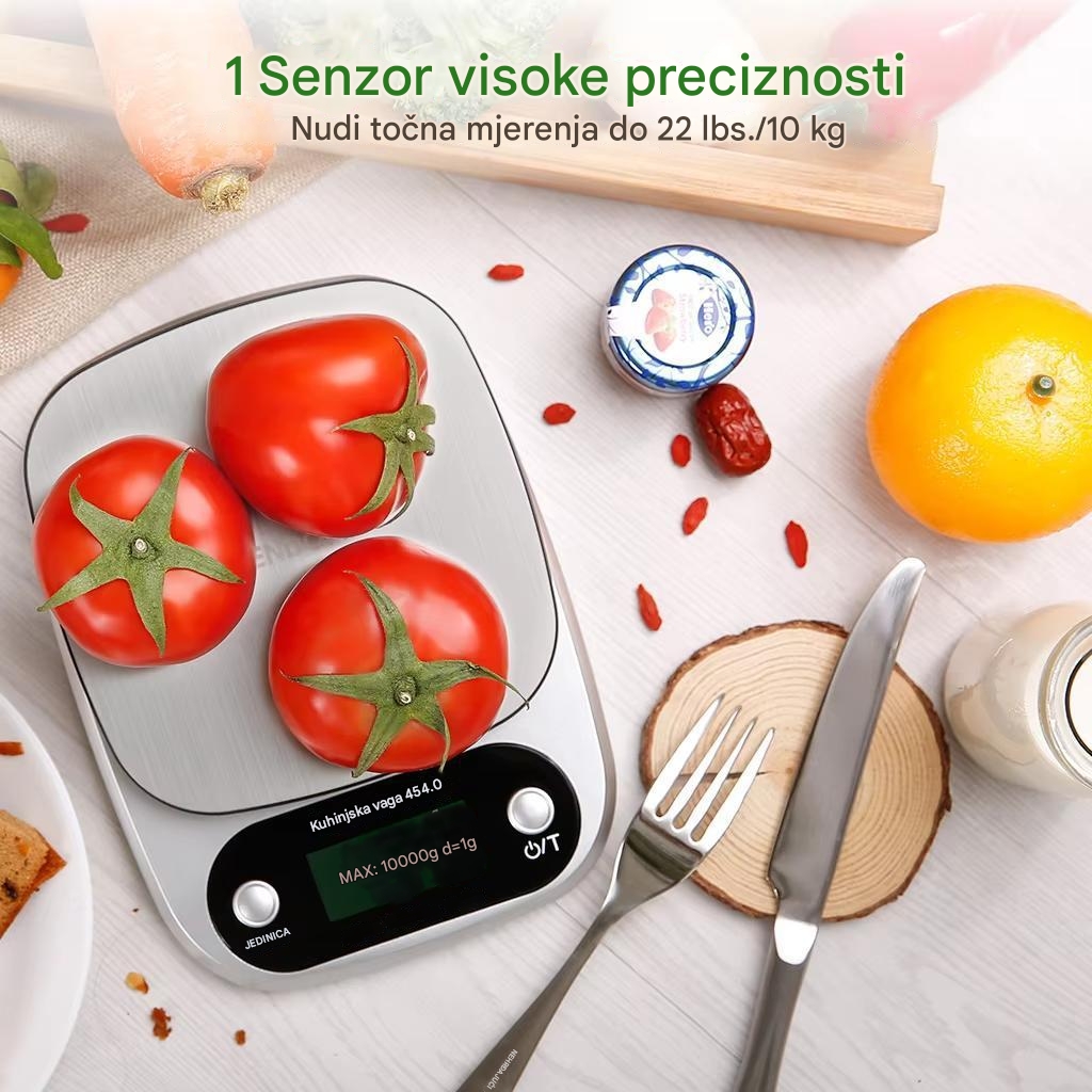 Elektronska kuhinjska vaga od nerđajućeg čelika sa digitalnim displejem i funkcijom tare - Visoko precizna vaga za pečenje, napaja se baterijama (baterije nisu uključene) za precizno merenje hrane, merenje u više jedinica, kompaktan dizajn za kućne i profesionalne kuhinje