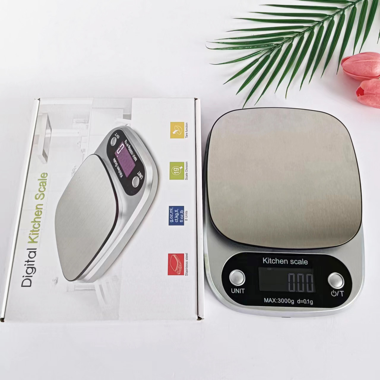 Elektronska kuhinjska vaga od nerđajućeg čelika sa digitalnim displejem i funkcijom tare - Visoko precizna vaga za pečenje, napaja se baterijama (baterije nisu uključene) za precizno merenje hrane, merenje u više jedinica, kompaktan dizajn za kućne i profesionalne kuhinje