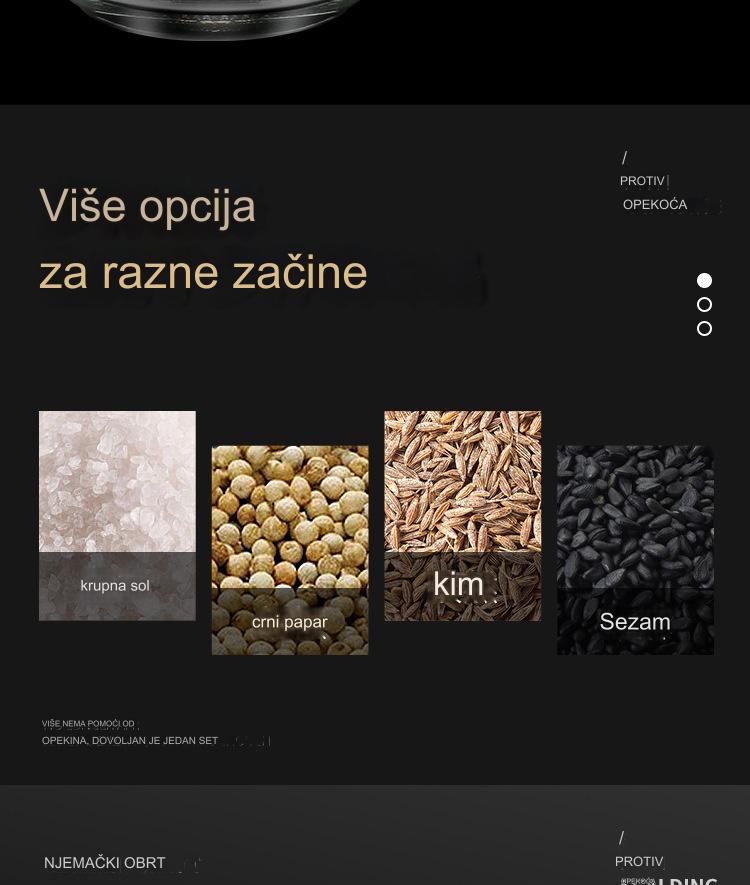 Ručni mlin za biber i so sa podesivom krupnoćom - Izdržljiv mlin za so, ručno upravljanje za sveže mlevene začine, so, biber - Kuhinjski alat za kućnu i komercijalnu upotrebu, bez /, lako za čišćenje