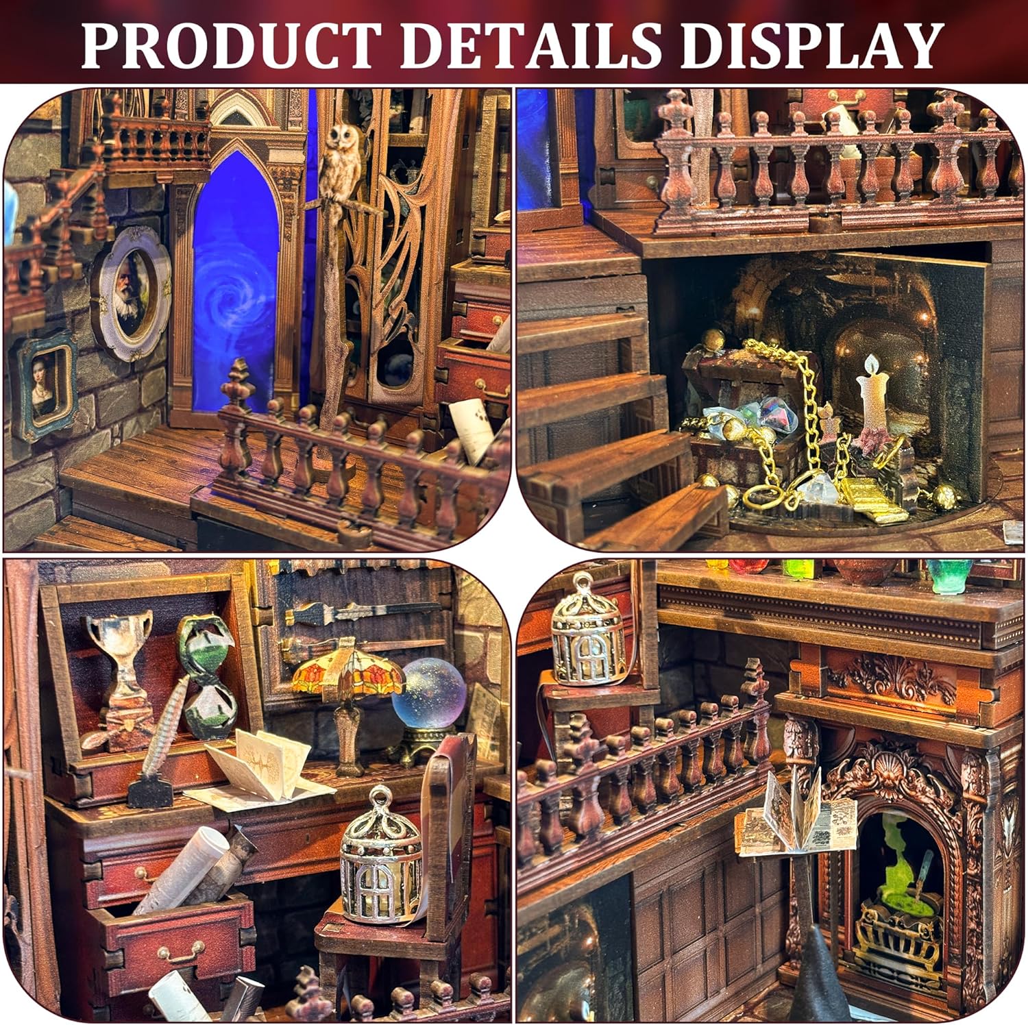 Kompleti za kutak za knjige za odrasle - Napravite svoj vlastiti minijaturni umetak za policu za knjige sa LED osvetljenjem, maštoviti kompleti za izradu knjižnog kutka, dekoracija sobe za fantazijsku tavern dioramu, savršen poklon za ljubitelje knjiga, kutak čuda i knjiga.