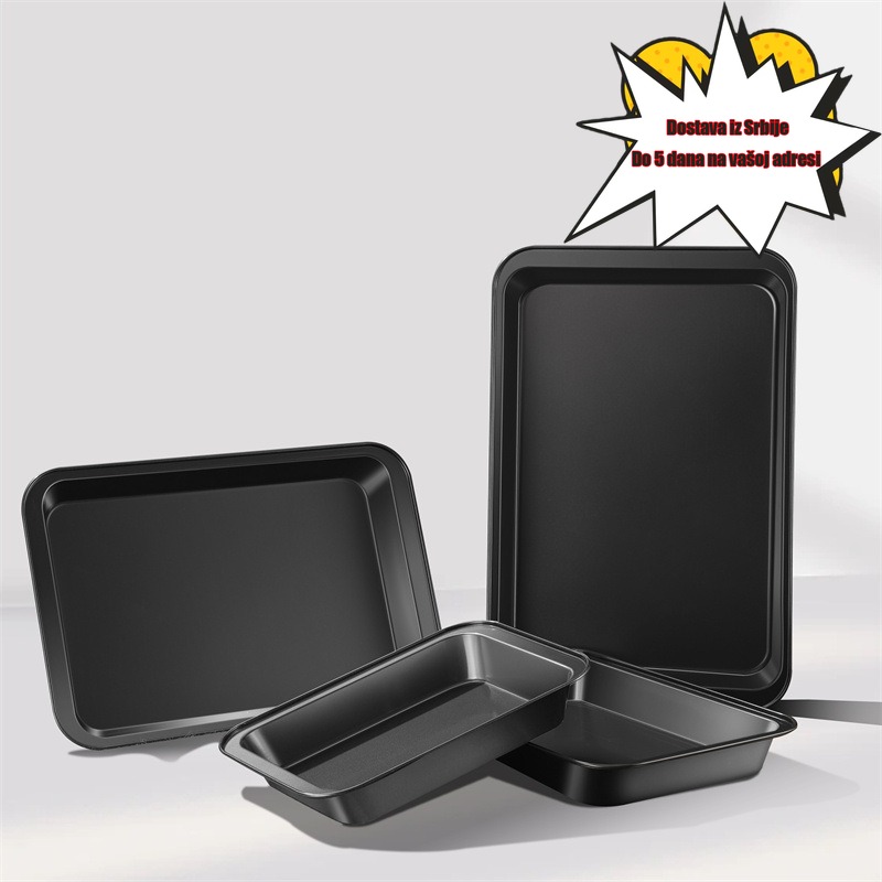 Svestrana posuda za pečenje napravljena od ugljeničnog čelika, sa zadebljanim i proširenim dizajnom u različitim pravougaonim veličinama, pogodna za kućnu upotrebu.