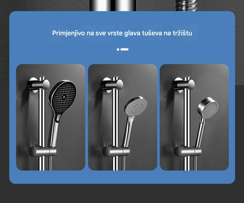 Podesivi nosač za montažu tuša od nerđajućeg čelika - Instalacija bez bušenja, rotirajući 360°, izdržljivi držač glave tuša za kupatilo sa postavljanjem bez alata, kompatibilan sa tuš glavama za kišu, moderan dizajn za jednostavnu instalaciju i održavanje (bez šrafova)