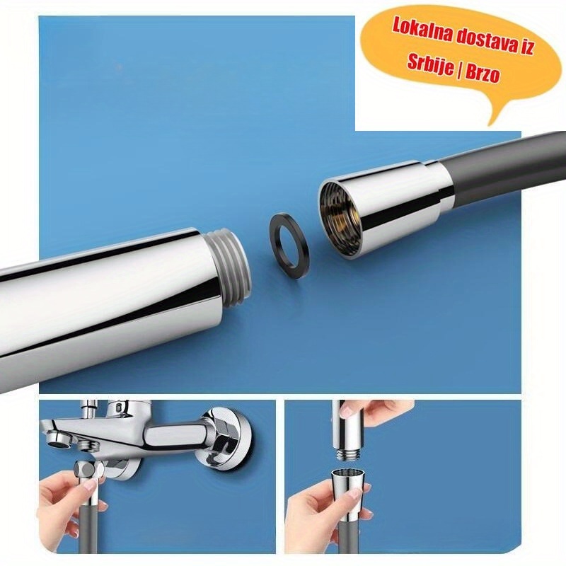 Izdržljivo crevo dizajnirano za sisteme za tuširanje, sa sigurnim ulazom za tuš glavu i svestranim crevom za toplu vodu sa četiri tačke spajanja