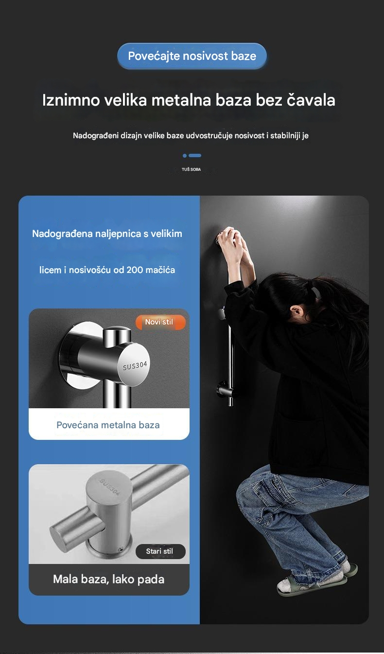 Podesivi nosač za montažu tuša od nerđajućeg čelika - Instalacija bez bušenja, rotirajući 360°, izdržljivi držač glave tuša za kupatilo sa postavljanjem bez alata, kompatibilan sa tuš glavama za kišu, moderan dizajn za jednostavnu instalaciju i održavanje (bez šrafova)