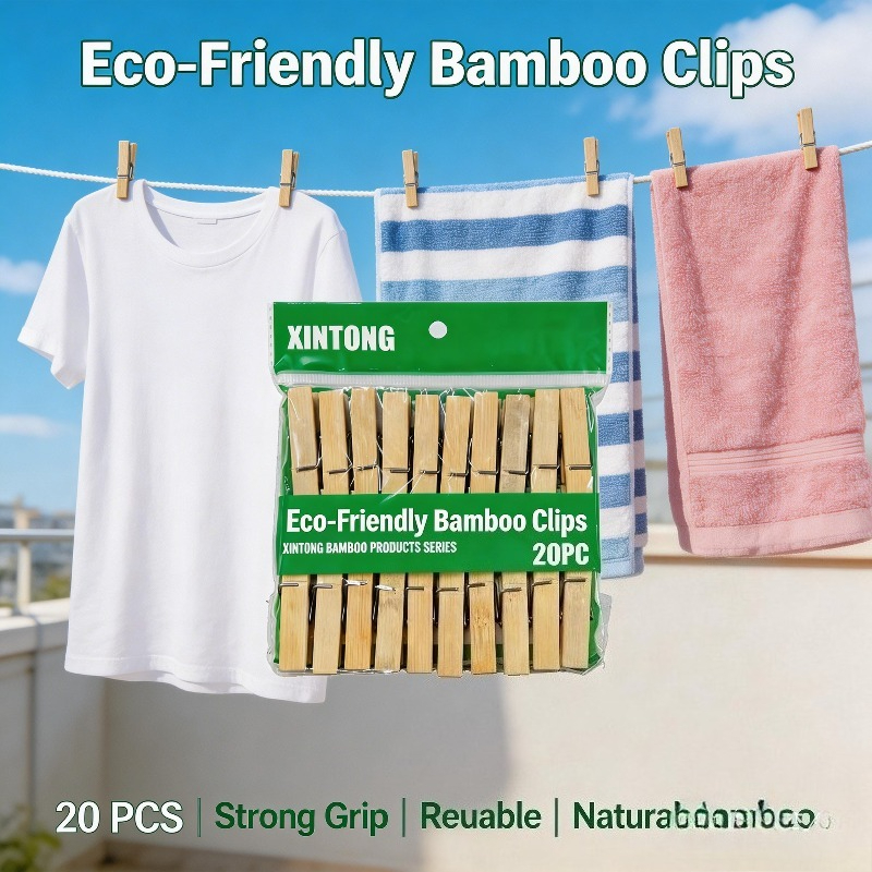 Paket od 20 izdržljivih bambusovih štipaljki sa oprugom i drvetom, pogodnih za veš, rukotvorine, vešanje peškira, fotografija - Štipaljke sa oprugom za spoljašnju upotrebu, prikaz peškira i fotografija, bambusove drvene štipaljke, štipaljke za veš