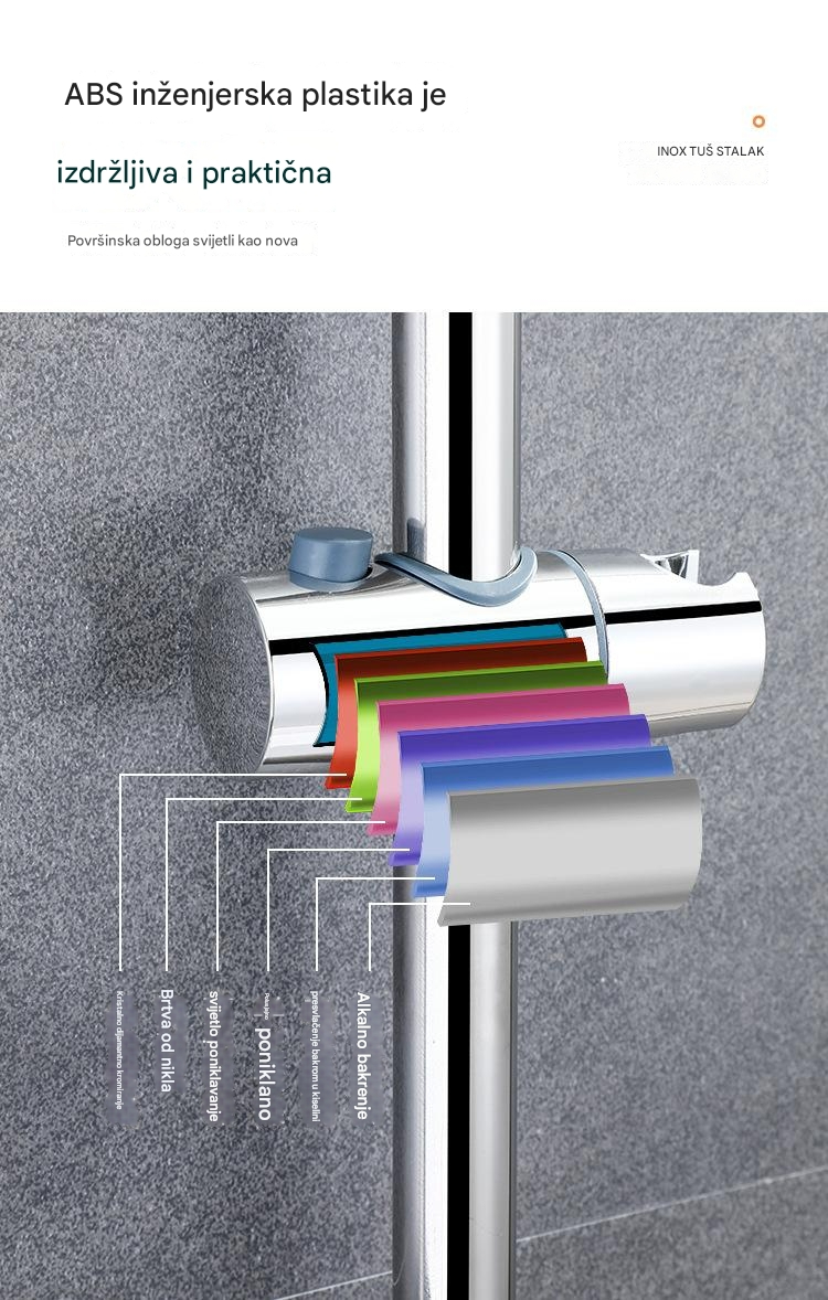 304 Šipka za tuš od nerđajućeg čelika, zidna klizna šipka za kupatilo sa podesivim držačem glave tuša i deljenim nosačem za tuš