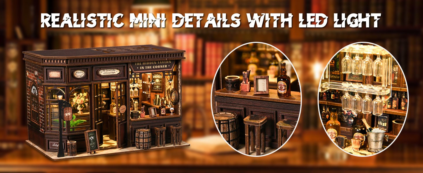Kompleti za kutak za knjige za odrasle - Napravite svoj vlastiti minijaturni umetak za policu za knjige sa LED osvetljenjem, maštoviti kompleti za izradu knjižnog kutka, dekoracija sobe za fantazijsku tavern dioramu, savršen poklon za ljubitelje knjiga, kutak čuda i knjiga.