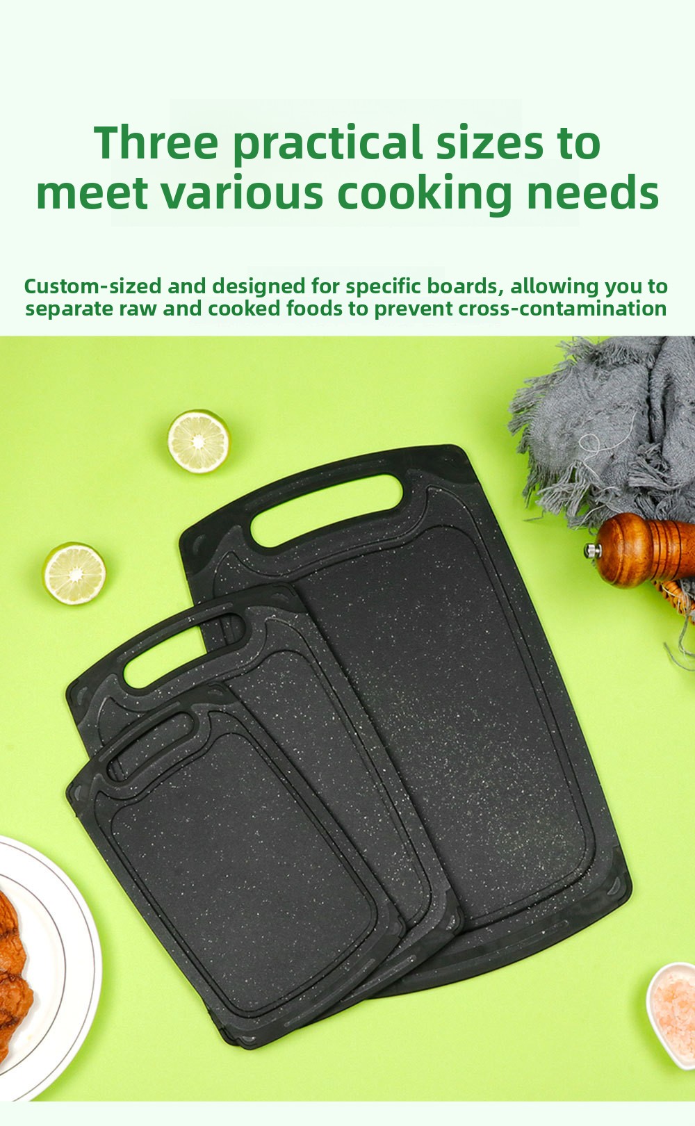 Set dasaka za sečenje od pšenične slame, pogodan za povrće i voće - Plastična daska više veličina sa protivkliznom drškom i dubokim žlebovima za sok, bezbedna za direktnu upotrebu, higijenska daska, za kućnu ili komercijalnu upotrebu