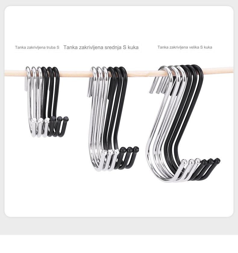 Teška gvozdena S-kuka sa crnom bojom - Zakrivljena S-oblikovana prečka kuka pogodna za kačenje cvetnih korpi, konopaca, kablova, kaiševa - Višenamenska upotreba - Izdržljiva i otporna na koroziju (Gvožđe)