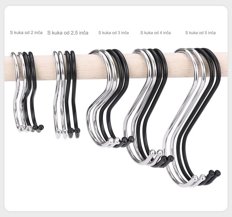 Teška gvozdena S-kuka sa crnom bojom - Zakrivljena S-oblikovana prečka kuka pogodna za kačenje cvetnih korpi, konopaca, kablova, kaiševa - Višenamenska upotreba - Izdržljiva i otporna na koroziju (Gvožđe)