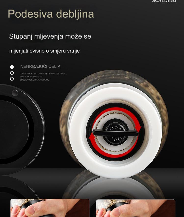 Ručni mlin za biber i so sa podesivom krupnoćom - Izdržljiv mlin za so, ručno upravljanje za sveže mlevene začine, so, biber - Kuhinjski alat za kućnu i komercijalnu upotrebu, bez /, lako za čišćenje