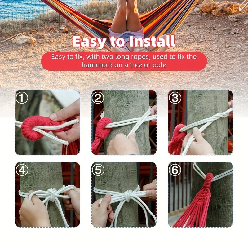 Set ležaljki za kampovanje za dve osobe - Izdržljiva crveno-bela prugasta ležaljka protiv prevrtanja, napravljena od izdržljivog platnenog materijala, sa čvrstim zakrivljenim drvenim postoljima | Unutrašnja ljuljaška, pogodna za bašte, kampovanje, balkone, na otvorenom