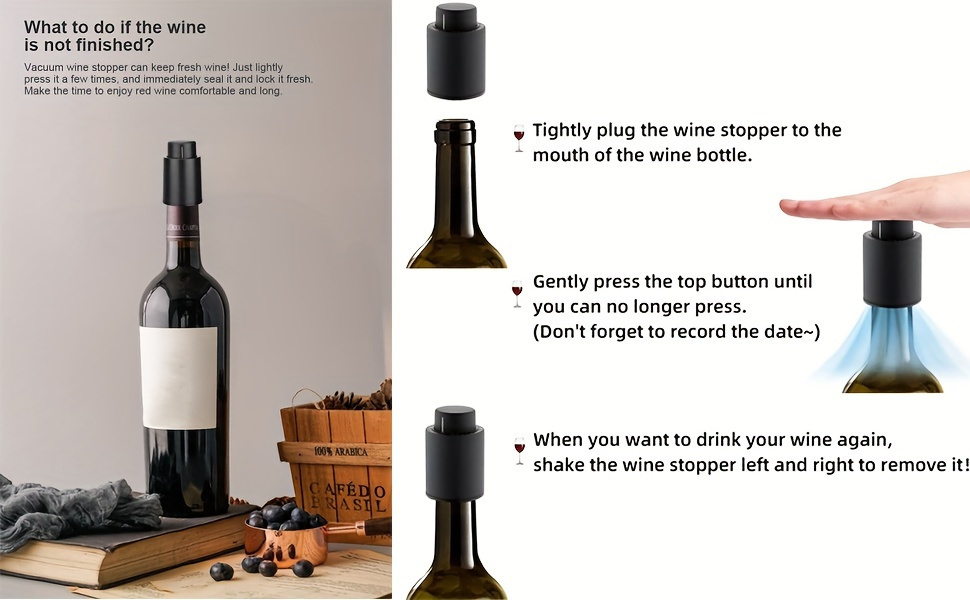 1 kom ili 2 kom Vakuum čepovi za vino i šampanjac sa vremenskim markerom - Višekratni čuvar boca, održava pića svežim, pristaje na sve boce, savršeno za Noć veštica, Božić, Oktoberfest, čuvanje šampanjca, elegantan dizajn, izdržljiva konstrukcija